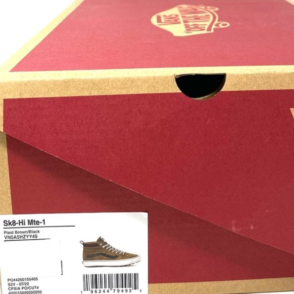 VANS Sk8-Hi MTE-1 Shoe High Top Brown Plaid Suede Women's Size Boots VN0A5HZYY49 - Picture 2 of 11